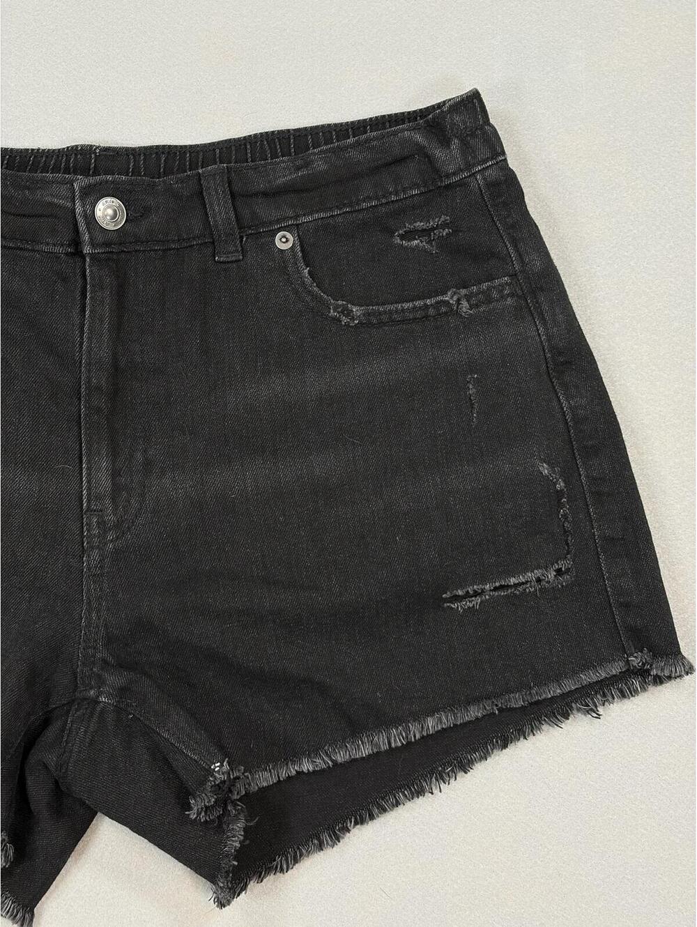 Aerie Black Daydream High-Waisted Distressed Denim Shorts Size L Elastic NWT - Picture 4 of 16
